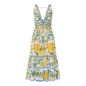 Farm Rio Women Long Dress With Floral Print And Deep V-Neck
